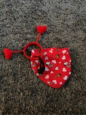 Peanuts Red Heart-Print Dog Bandana with Heart Antenna Headband